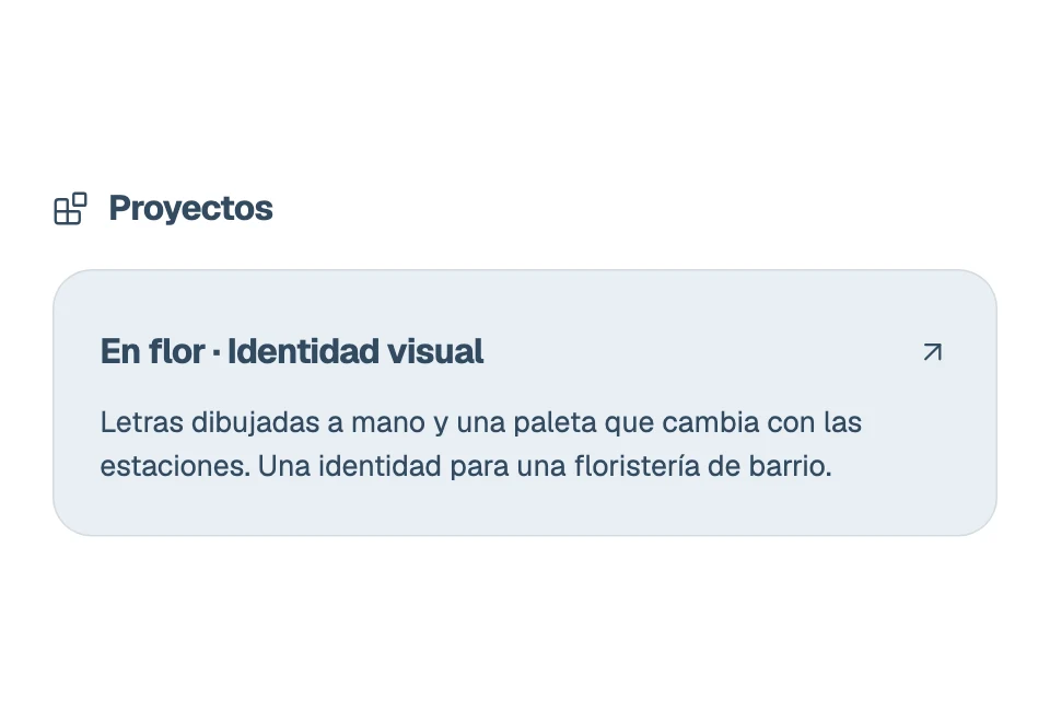 Card for the project En flor, describing its visual identity, with a link.