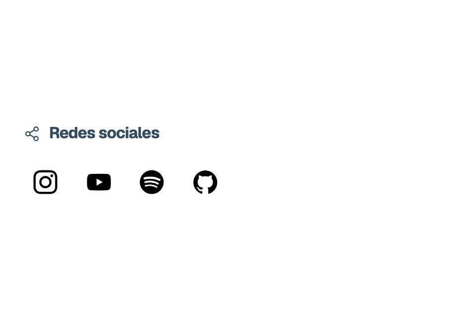 Row of Instagram, YouTube, Spotify and GitHub icons.